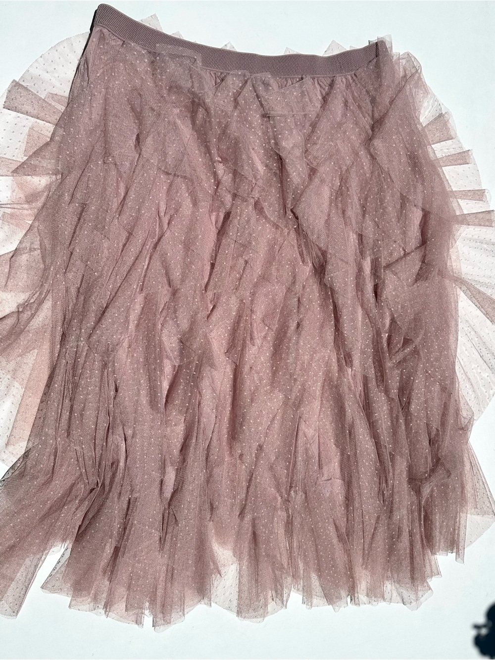 Anthropologie Cheri Tulle Layered Tiered Polka Dot Midi Skirt in Dusty Pink, 2X - Picture 7 of 16